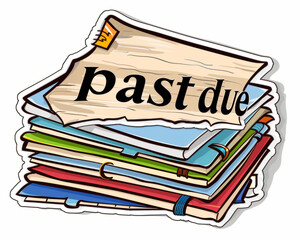 Stack of "past due" notices, cartoon illustration, financial concept isolated on white
