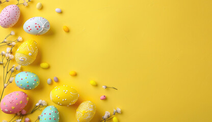 Fototapeta na wymiar Easter eggs on a yellow background