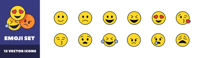 Emoji icon set. Flat style. Vector icons