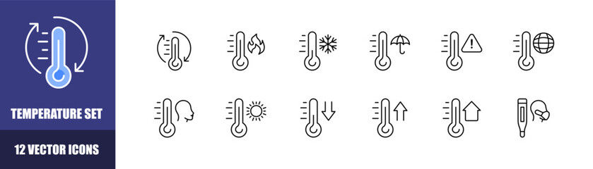 Temperature icon set. Thermometer icons. Linear style. Vector icons
