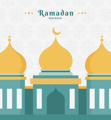
Ramadan Kareem greeting card design template with mosque vector illustration for social media post, Ramadan holiday
