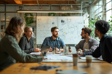 racially diverse team engaging in a brainstorming session, some with digital devices and others with traditional notebooks