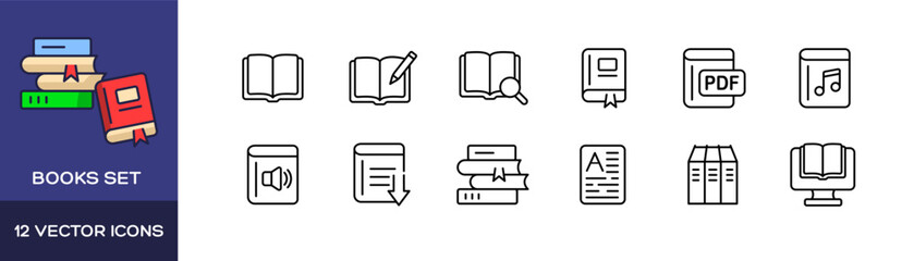 Book icon set. Linear style. Vector icons