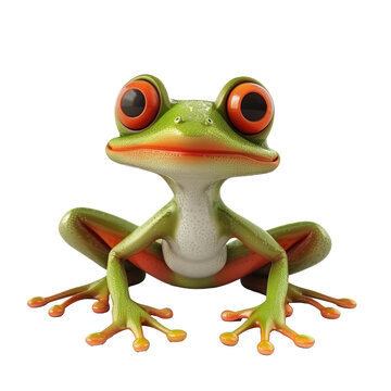 Frog, 3d icon of green frog isolated on a transparent or white background, png