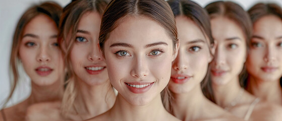 Fototapeta premium Diverse Beauty Women Showcasing Unity in Fashion Wallpaper Background Poster Card Brainstorming Fabric Model
