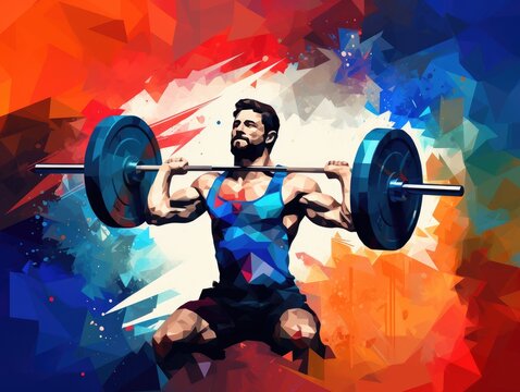 Man Lifting Barbell Against Colorful Background