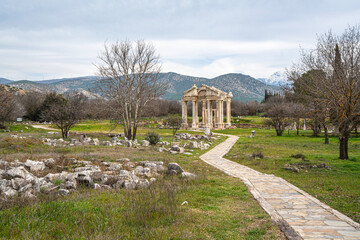Scenic views from Afrodisias which  was a small ancient  Hellenistic city in the Caria,  was named after Aphrodite, the Greek goddess of love in Aydın, Turkey