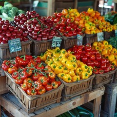 Fototapeta na wymiar Fresh Vegetable Market: Vibrant display of fresh, organic vegetables at a local market, encouraging a healthy diet. 