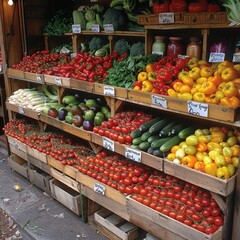 Fototapeta na wymiar Fresh Vegetable Market: Vibrant display of fresh, organic vegetables at a local market, encouraging a healthy diet. 