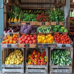 Obraz premium Fresh Vegetable Market: Vibrant display of fresh, organic vegetables at a local market, encouraging a healthy diet