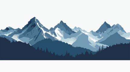 Iconic mountain range silhouette over white Flat vector