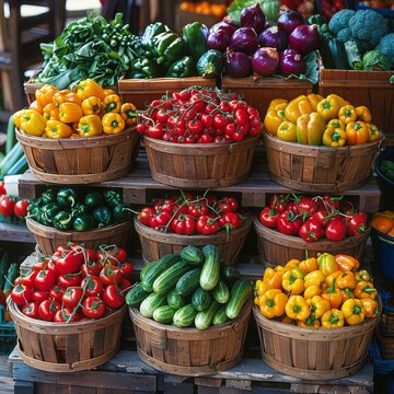 Fresh Vegetable Market: Vibrant display of fresh, organic vegetables at a local market, encouraging a healthy diet