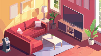 Isometric interior design of living room. Flat vector