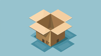 Isometric open empty cardboard box opening simple pap