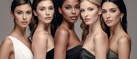 Obraz premium Diverse Beauty Women Showcasing Unity in Fashion Wallpaper Background Poster Card Brainstorming Fabric Model