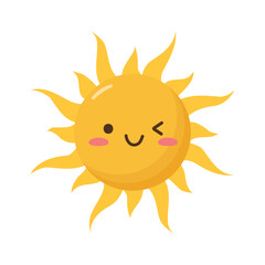 Vector Sun icon. Kawaii style. Isolated on a white background. Flat design.	
