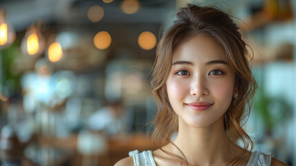 Obraz premium A close-up portrait of a successful Asian young woman