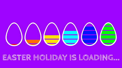 easter holiday is loading text with six eggs with different colour strips. easter loading concept.
