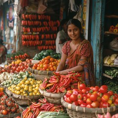 Obraz premium Fresh Vegetable Market: Vibrant display of fresh, organic vegetables at a local market, encouraging a healthy diet