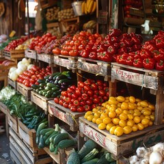 Fototapeta na wymiar Fresh Vegetable Market: Vibrant display of fresh, organic vegetables at a local market, encouraging a healthy diet