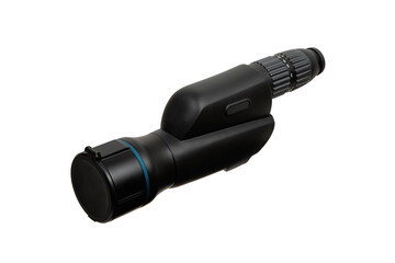 Modern spyglass. Long-range observation device. Monocular isolate on a white back