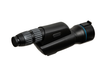 Modern spyglass. Long-range observation device. Monocular isolate on a white back