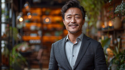 Fototapeta premium A close-up portrait of a successful Asian man