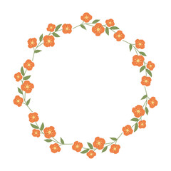 Flowers beautiful wreath. Summer elegant Floral hand drawn circle Frame. Minimalist Design for spring invitation or greeting cards with empty place for text