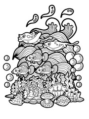 Design Coloring Page Ocean Coral Fish Doodle