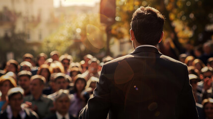 Male politician giving speech - obrazy, fototapety, plakaty