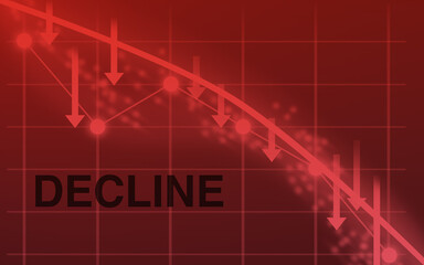 Decline lettering and a red chart which shows a crashing development, graph, downward trend, business, economy, diagram, arrow, stock market, drop, economic bubble, crisis