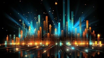 Economic crisis concept shown by declining graphs and digital indicators overlap modernistic city background