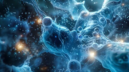 Futuristic Blue Cell with Bubbles in Hyper-realistic Sci-Fi Style