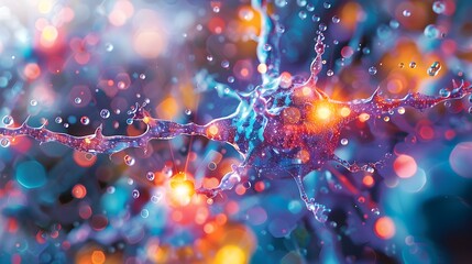 Vivid Color Illustration of Nervous System with Water Droplets