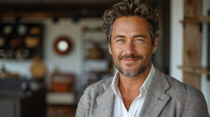 Fototapeta premium A close-up portrait of a successful brutal adult handsome man
