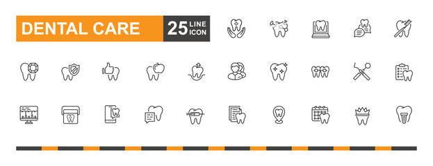 Dental care icon. Tooth, oral, medicine, clinic and more line icon. Most popular dental care icons.