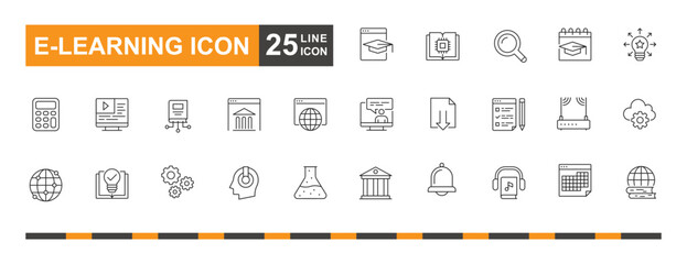 E-learning icon. Education, online, webinar, digital, web and more line icon. Most popular e-learning icons.