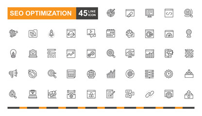 SEO optimization icon. Marketing, target, analytics, search, engine and more line icon. Most popular SEO optimization icons.