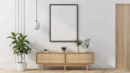 Painting white background in frame, stylish interior