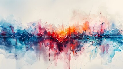 Watercolor Heartbeat Art in Cityscape Abstraction Style