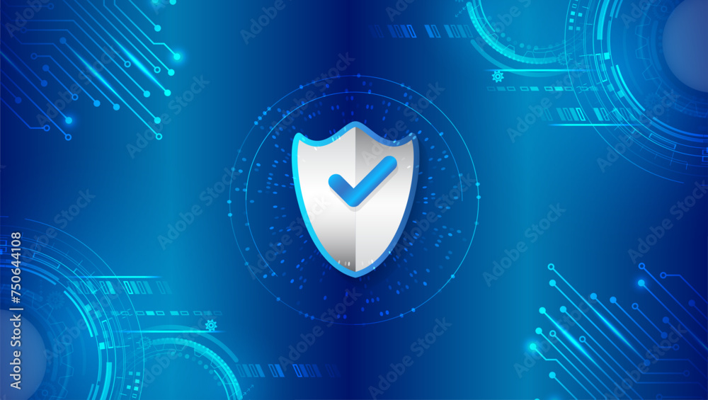 Poster Vector illustration of data security services. Data protection, privacy, and internet security concept. Hi-tech various background. Cyber security for business and internet projects.