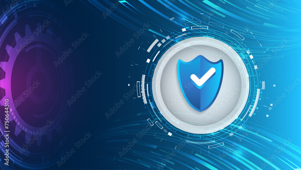 Poster Abstract high tech background. Data security system, information, or network protection. Cyber security and data protection. Shield icon, future technology for verification.