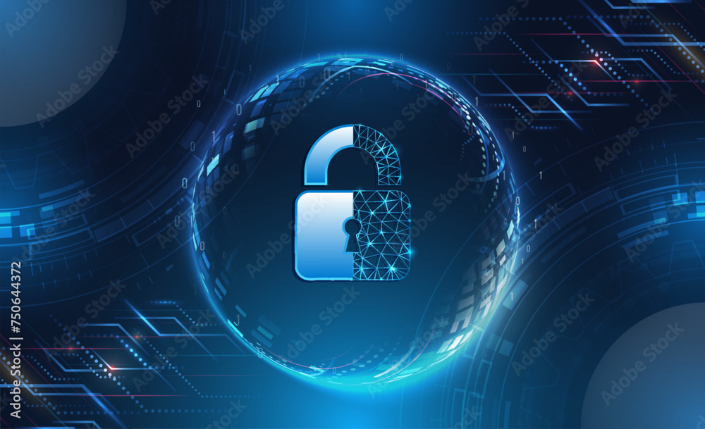 Poster Vector illustration of data security services. Data protection, privacy, and internet security concept. Hi-tech various background. Cyber security for business and internet projects.