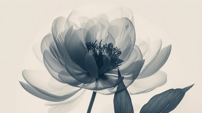 Aesthetic botanical x-ray of peony. Harmonious forms. Minimalism concept