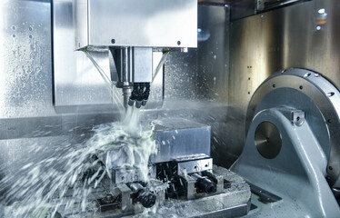 Metalworking CNC milling machine. Cutting metal modern processing Hi-technology machining concept.	
