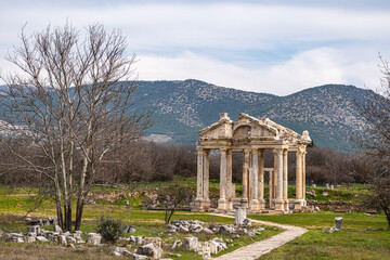 Scenic views from Afrodisias which  was a small ancient  Hellenistic city in the Caria,  was named after Aphrodite, the Greek goddess of love in Aydın, Turkey