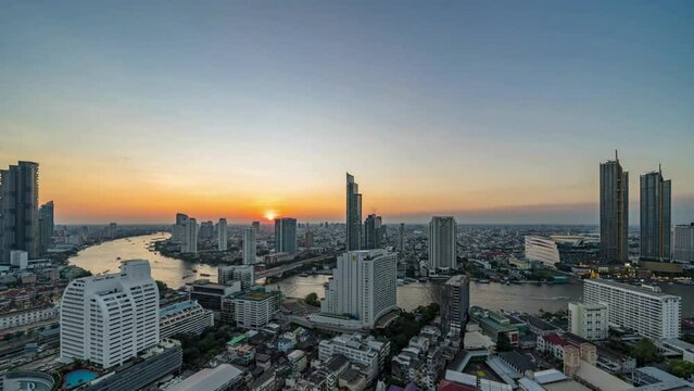 Time lapse of Bangkok cityscape at the sunset time.