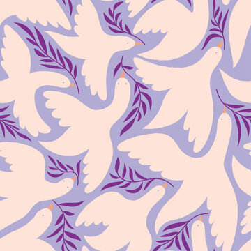 Seamless vector pattern with doves of peace