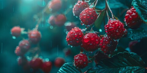 raspberries in the rain