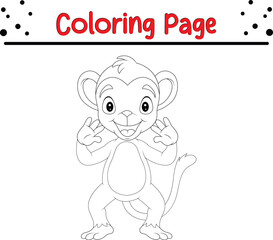happy monkey animal coloring page for kids